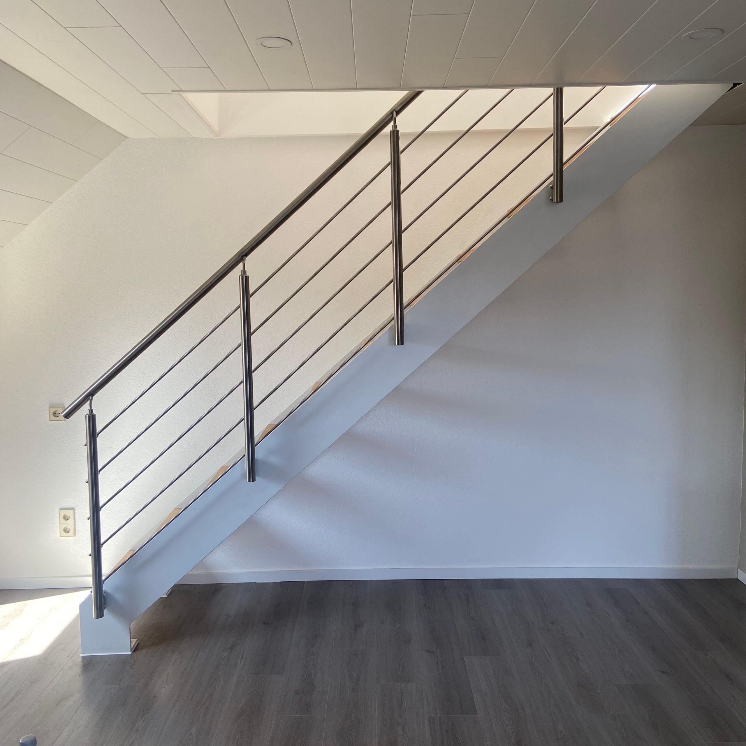 Modernes Edelstahl-Treppengeländer mit mitlaufenden Stäben