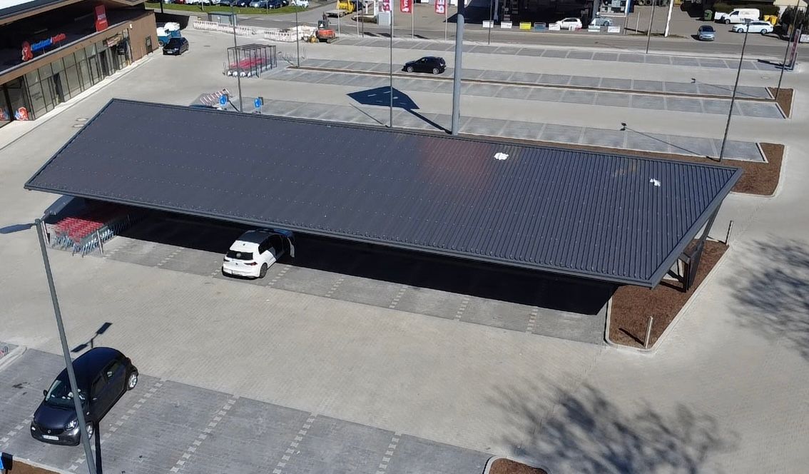 Parkplatzüberdachung Vogelperspektive – Remsstahl Großprojekte
